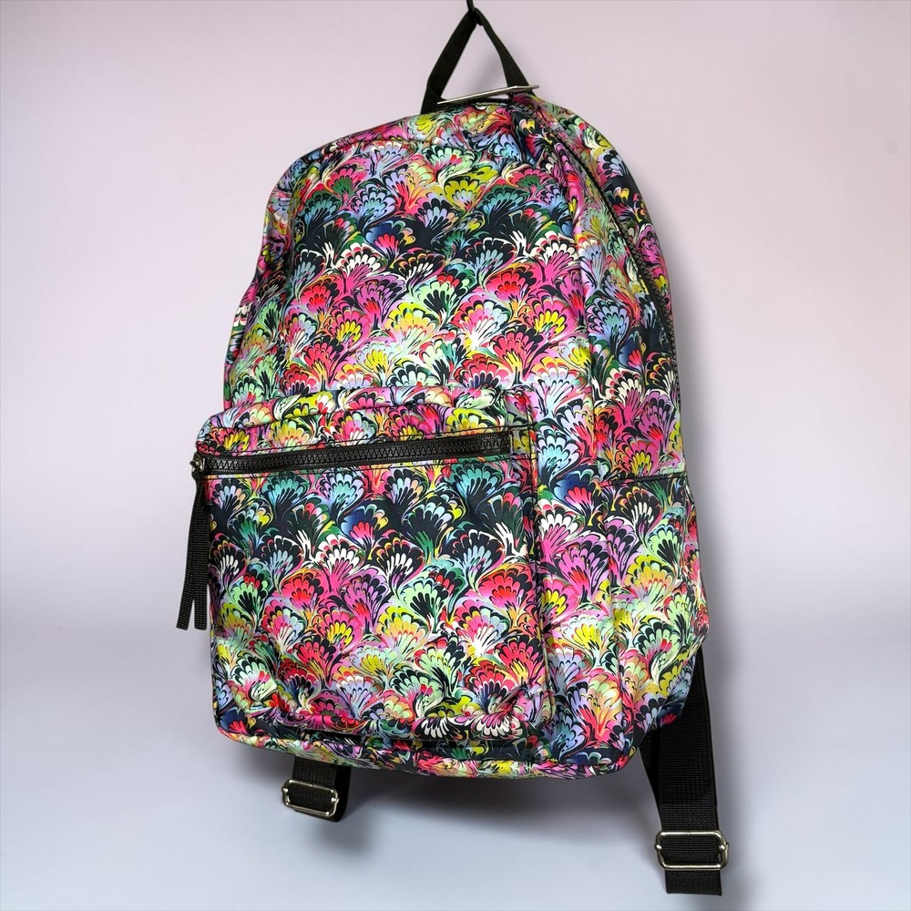 Cynthia Rowley GO Backpack Multi-Color Peacock Feather Print Travel 16 inch